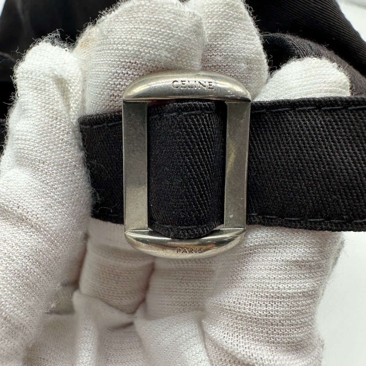 Celine Logo Cap L Cotton Black Wears Marked With odor Lint on fabric Frayed