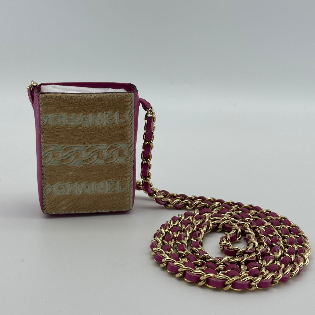Chanel Logo Canvas Leather Pink Chain Shoulder Pouch