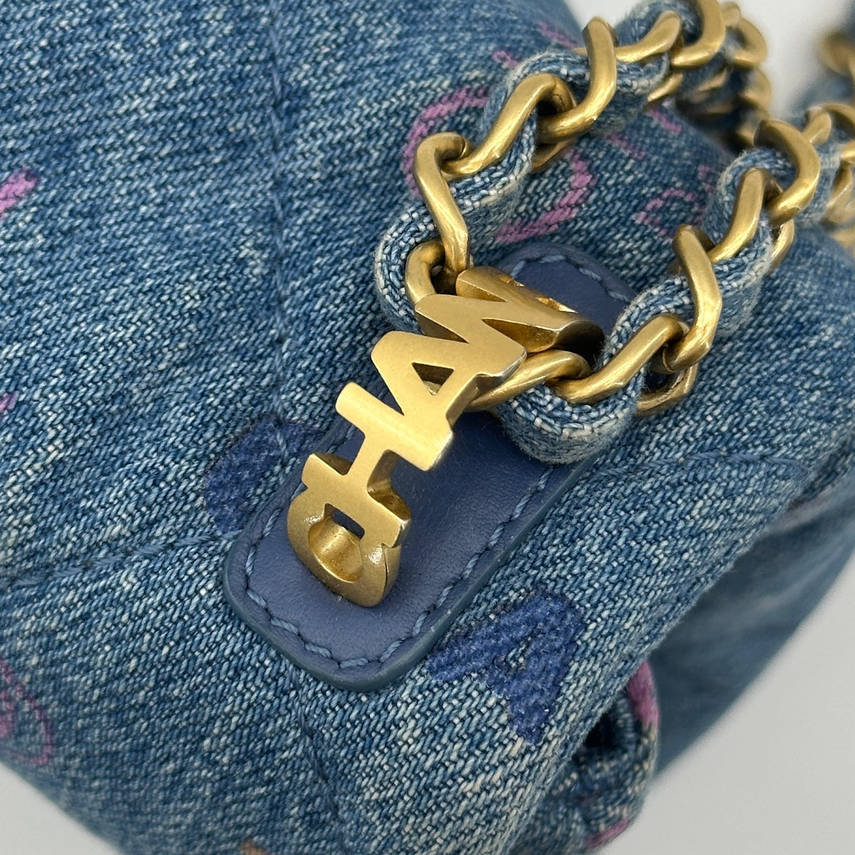 Chanel Matelasse Denim Chain Shoulder Bag Blue Gold Metal Fittings IC Chip