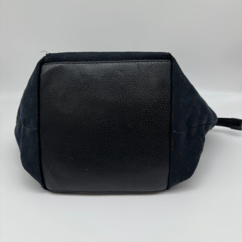 Gucci GG Canvas Leather Web Stripe Black Tote Bag