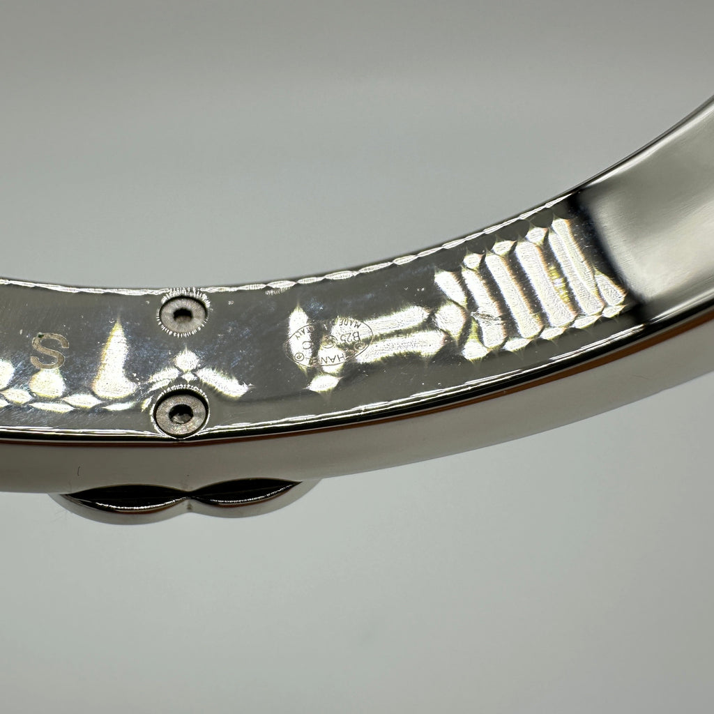 Chanel Silver White Enamel Crystal Coco Mark Bangle Bracelet