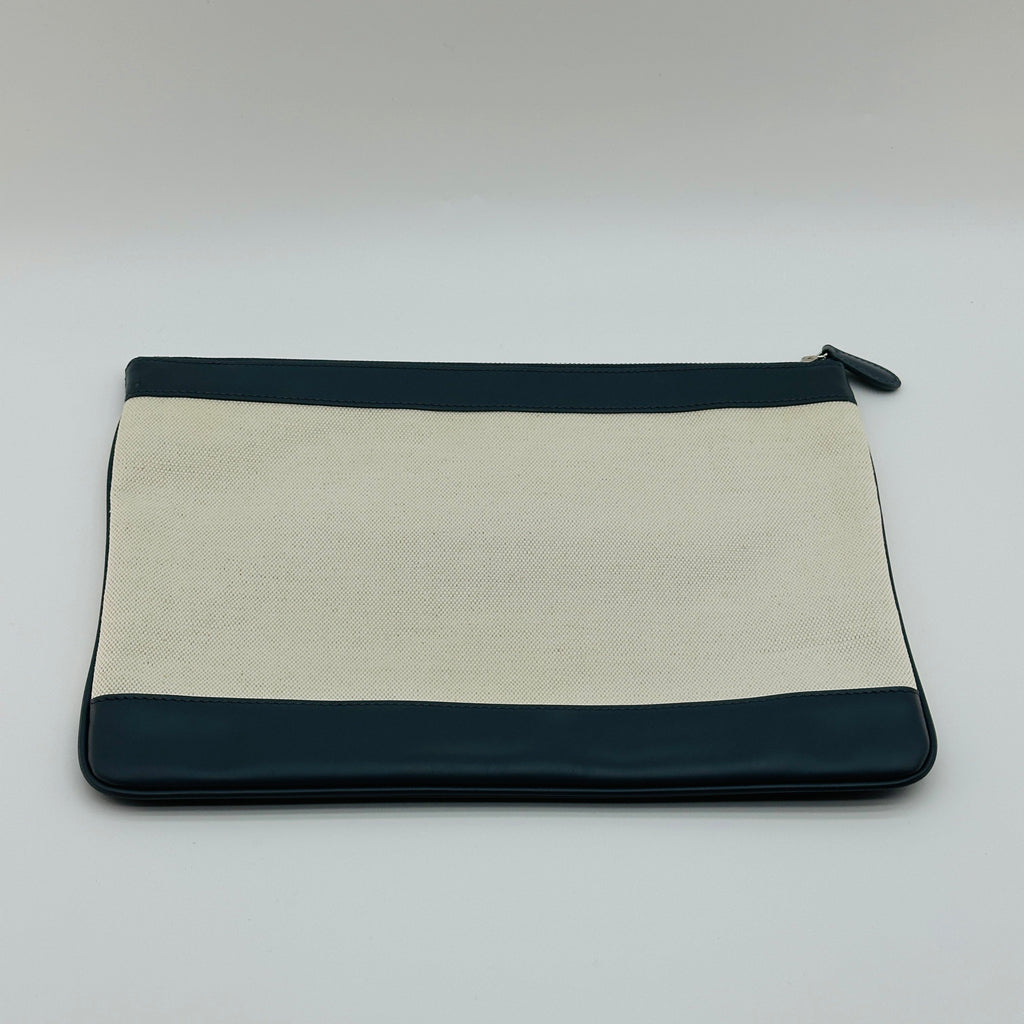 Balenciaga Cotton Canvas and Leather Navy Clip M Beige and Black Clutch Bag