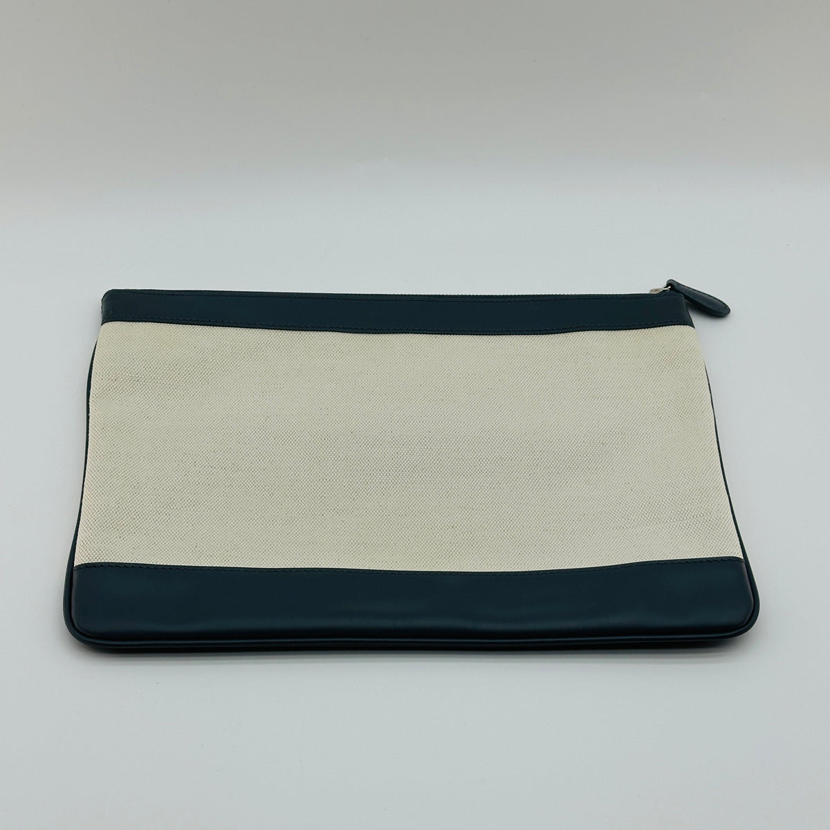 Balenciaga Cotton Canvas and Leather Navy Clip M Beige and Black Clutch Bag
