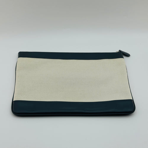 Balenciaga Cotton Canvas and Leather Navy Clip M Beige and Black Clutch Bag