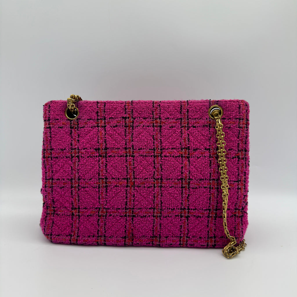 Chanel Vintage Tweed Pink Gold Chain Shoulder Bag