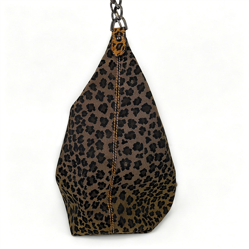 Fendi Leopard Print Canvas Shoulder Bag with Leather Chain Strap
