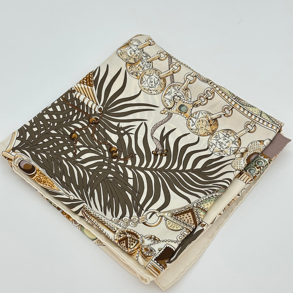 Hermès hermes 90cm Silk Carré Scarf ‘Terres Précieuses’ Light Beige & Brown, Luxury Accessory