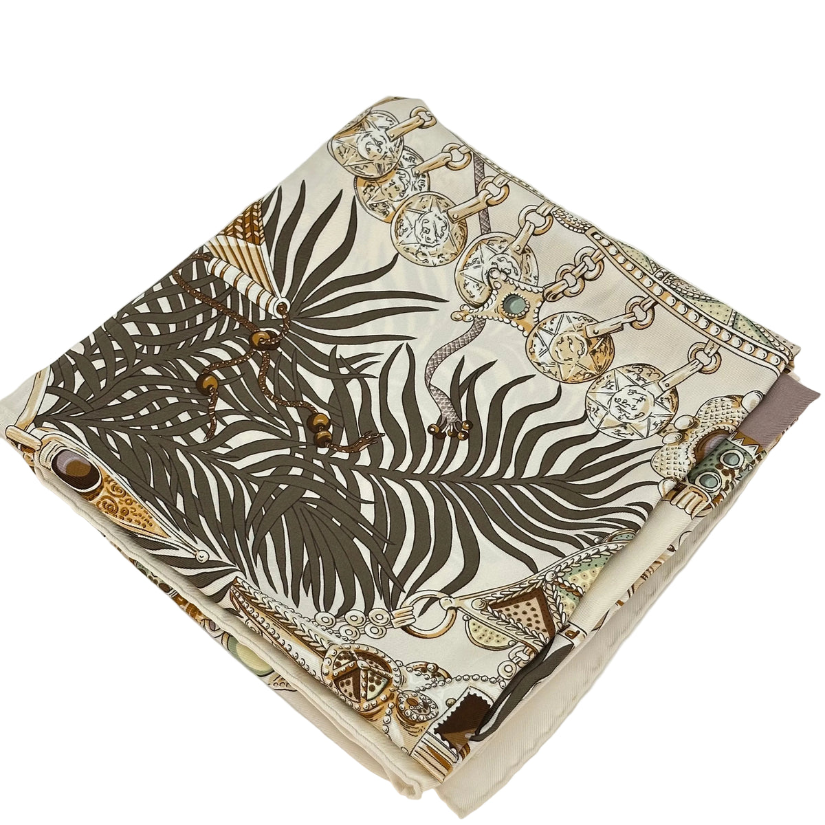 Hermès hermes 90cm Silk Carré Scarf ‘Terres Précieuses’ Light Beige & Brown, Luxury Accessory
