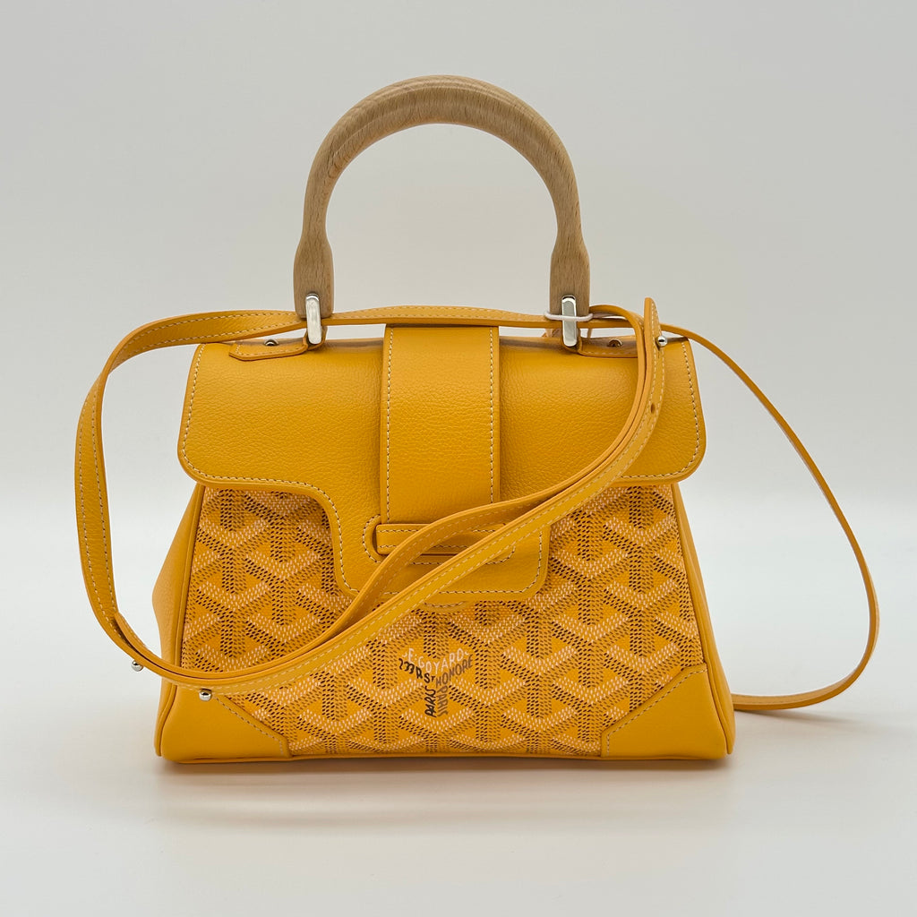 Goyard Saigon Mini Soft Wooden Handle Handbag Canvas and Leather 2-Way Shoulder Bag Yellow