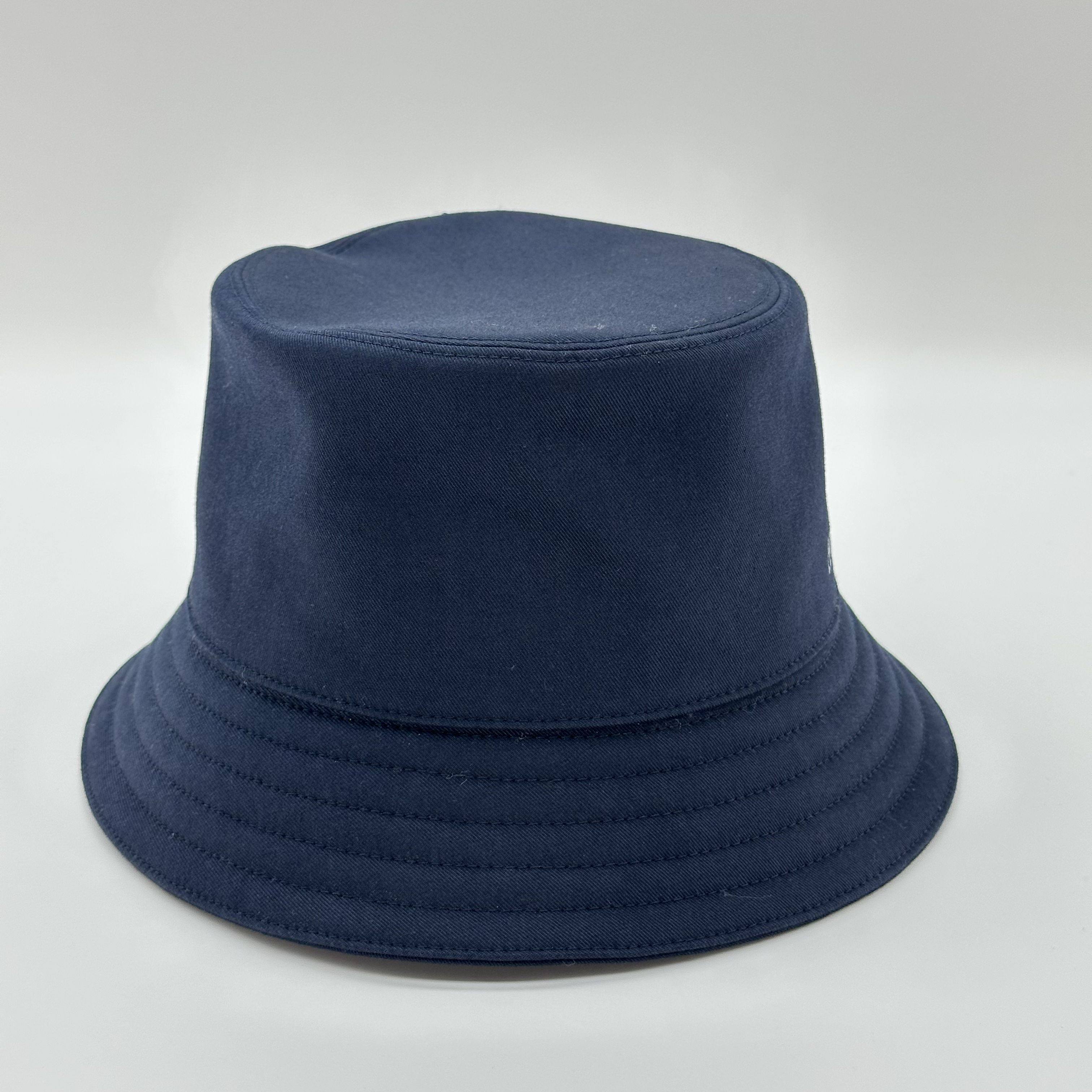 Hermes Fred H Navy Blue Cotton Bucket Hat Size 58 100%Cotton
