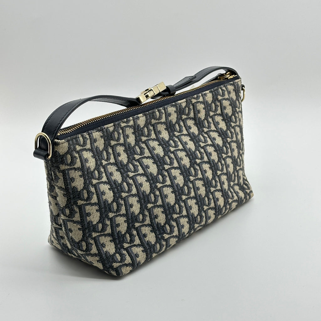 Dior Oblique Canvas Navy Leather Shoulder Bag