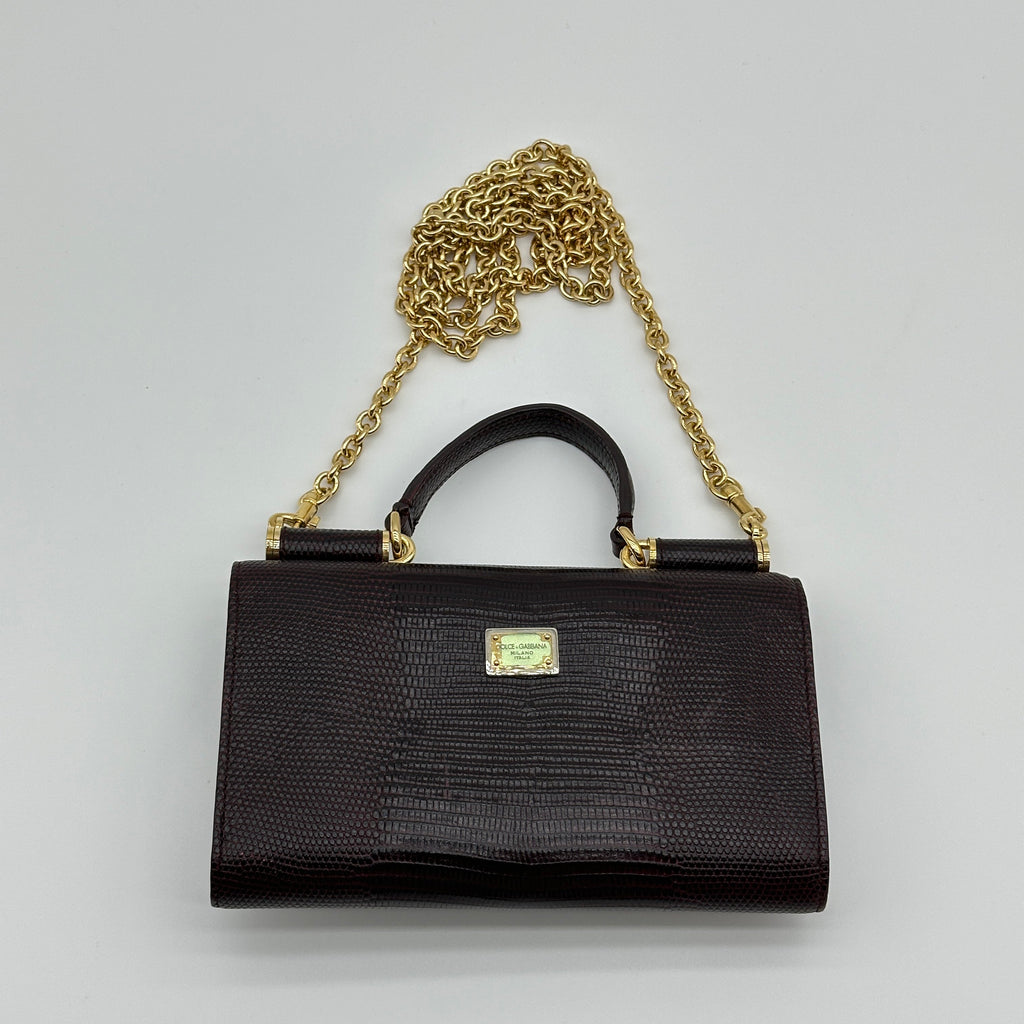 Dolce & Gabbana Sicily Lizard Chain Wallet purple x black