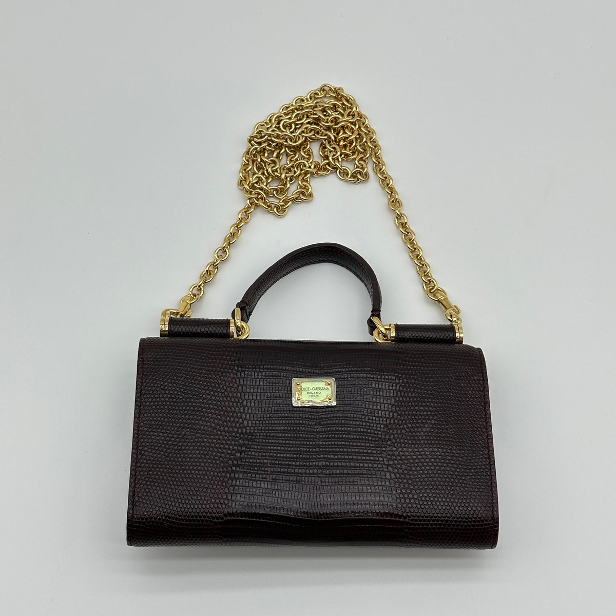 Dolce & Gabbana Sicily Lizard Chain Wallet purple x black