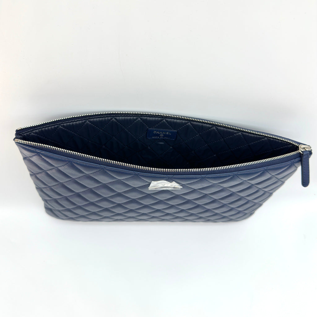 Chanel Quilted Lambskin Navy Clutch Bag