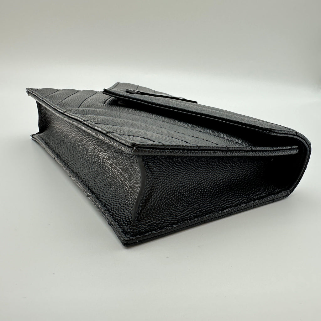 Saint Laurent Paris envelopes Leather Chain Wallet Black 695108