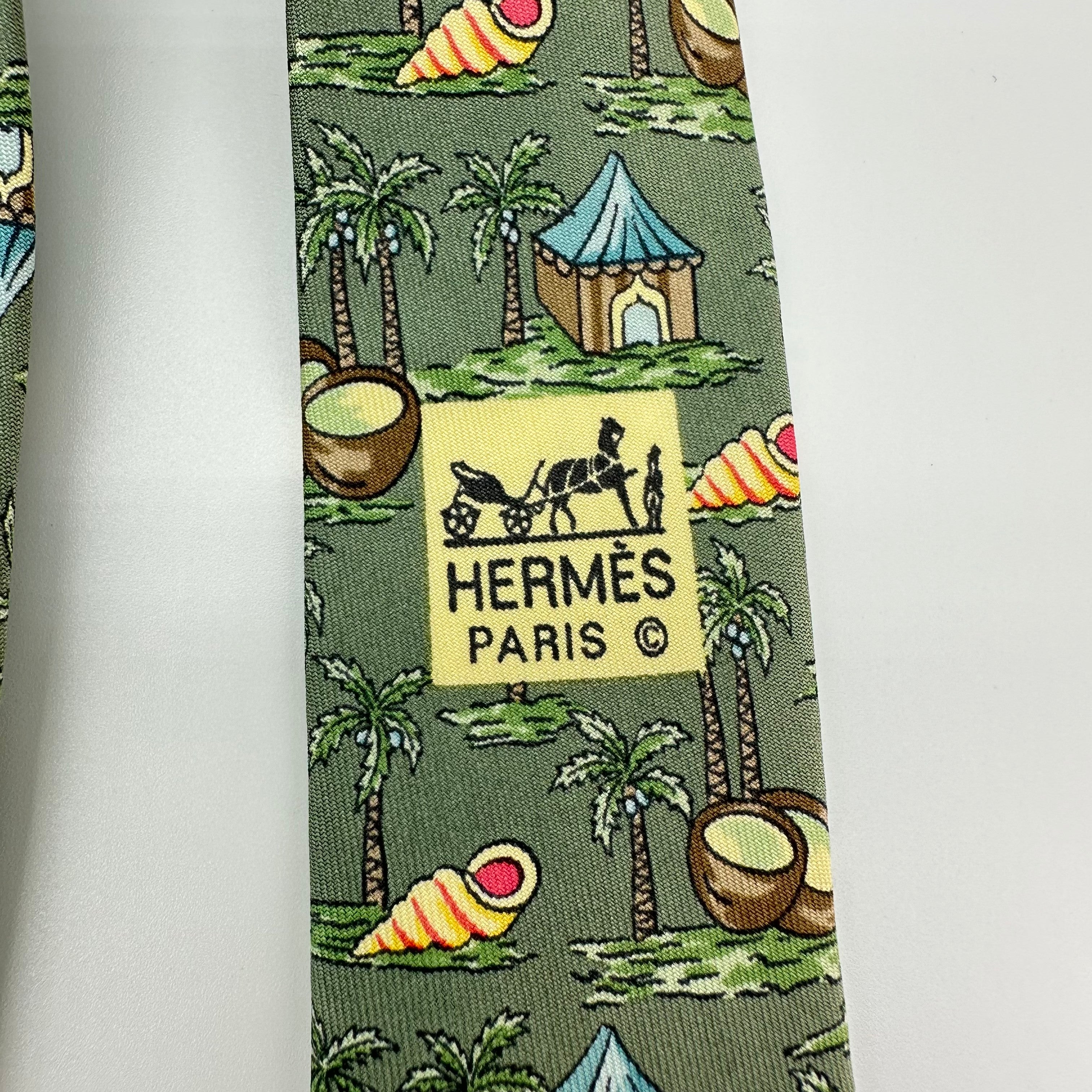 Hermes Coconut Oasis Necktie Green