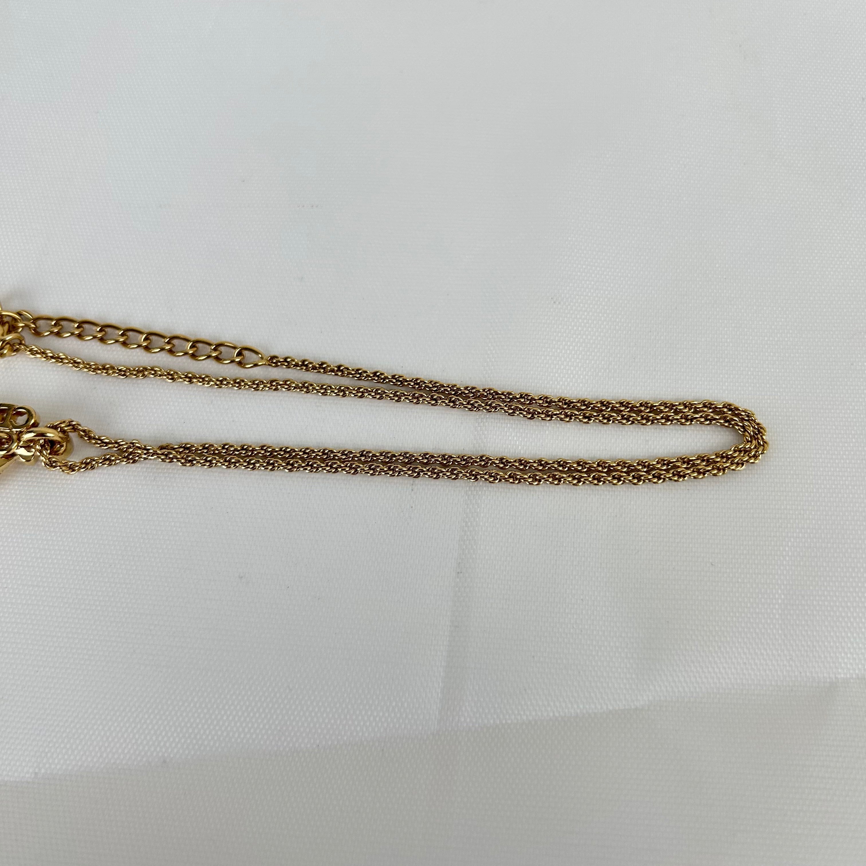 Christian Dior CD Logo Drop Motif Necklace Gold Tone GP Plated Rhinestone