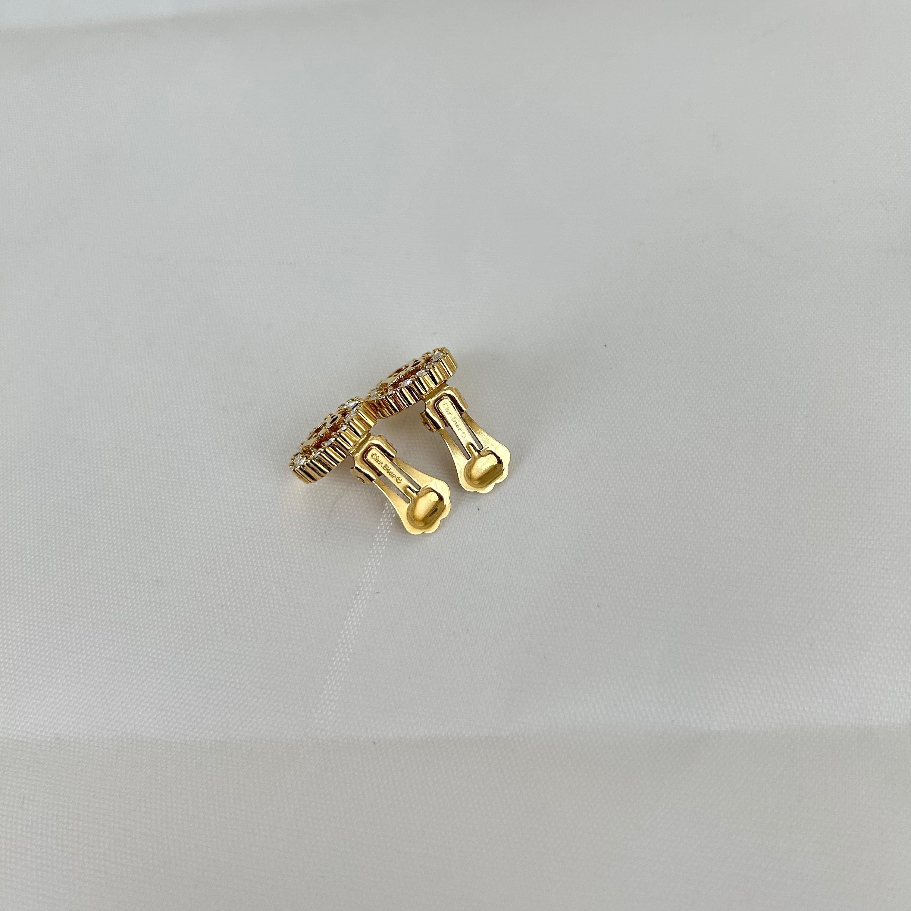 クリスチャン・ディオール Oval Rhinestone ゴールド カラー Logo イヤリング ヴィンテージ Jewelry