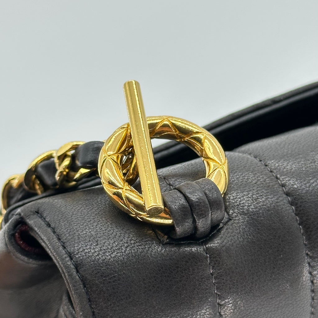 Chanel Vintage Vertical Diana Lambskin Chain Shoulder Bag Black 2 Series