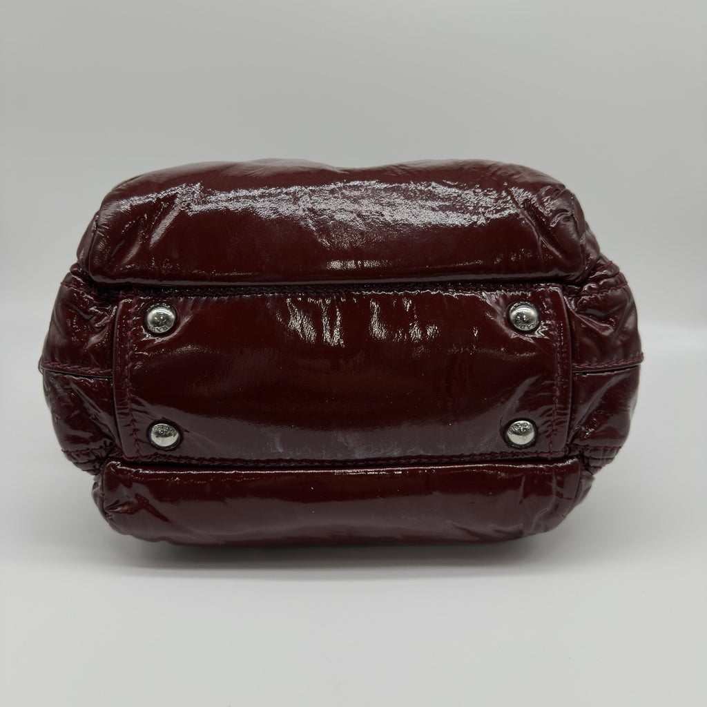 Prada Patent Leather Mini Burgundy Boston Bag
