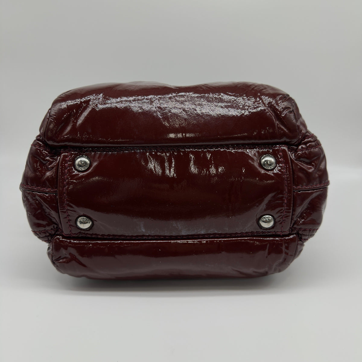 Prada Patent Leather Mini Burgundy Boston Bag