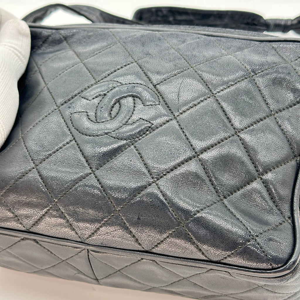 CHANEL Matelassé 2nd Series Camera Bag Lambskin Black Gold Hardware Charm Shoulder Bag