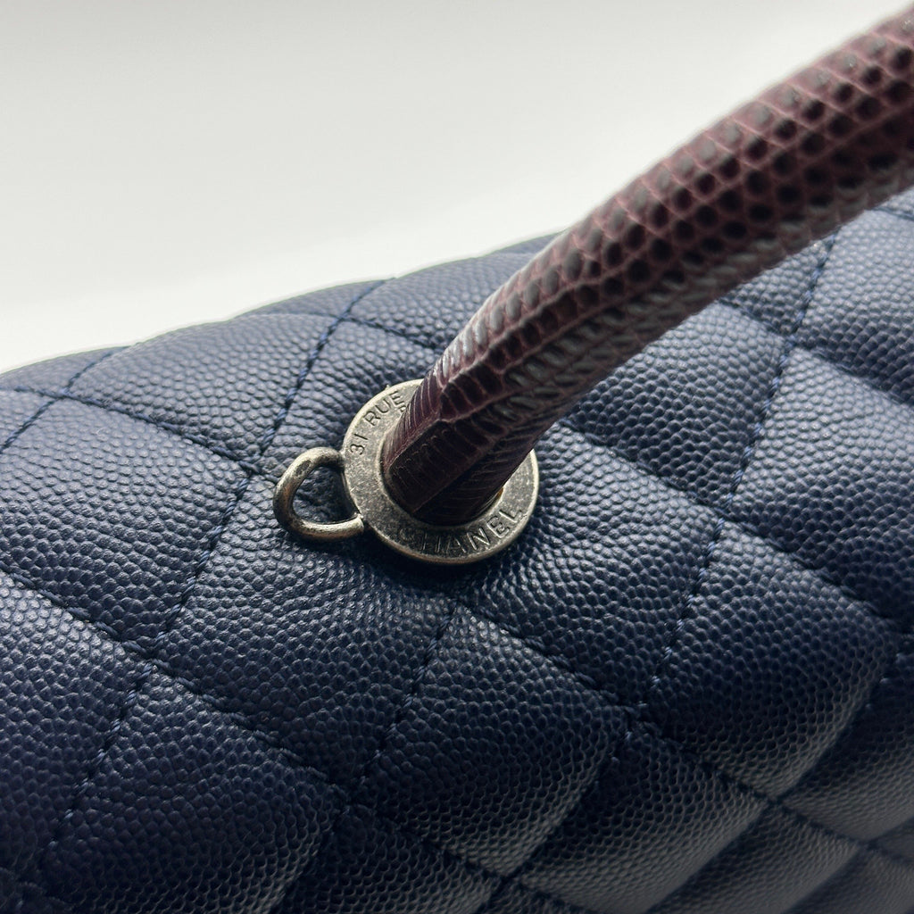 Chanel Quilted Caviar Leather Navy Top Handle Flap Bag