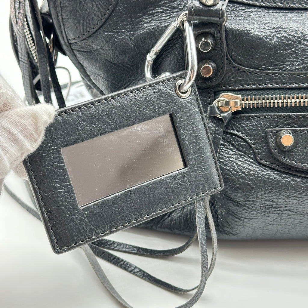 Balenciaga  Calfskin Leather  Silver Motorcycle City Bag