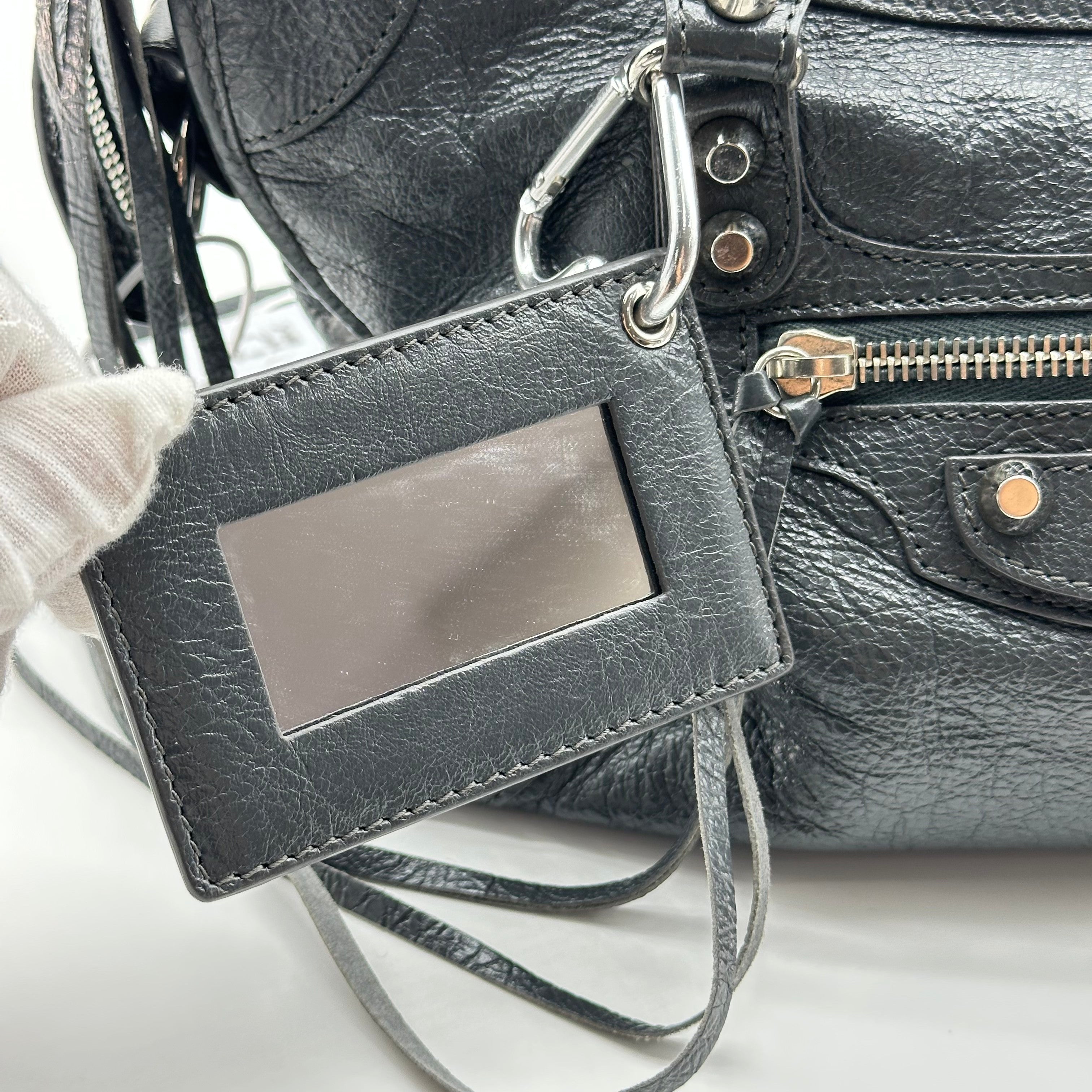 Balenciaga  Calfskin Leather  Silver Motorcycle City Bag