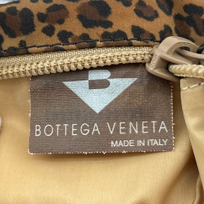 Bottega Veneta Vintage Leopard Print Triangle Logo Flap Shoulder Bag Brown