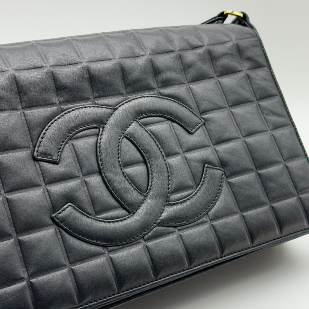 Chanel Choco Bar Quilted Black Leather Shoulder Bag
