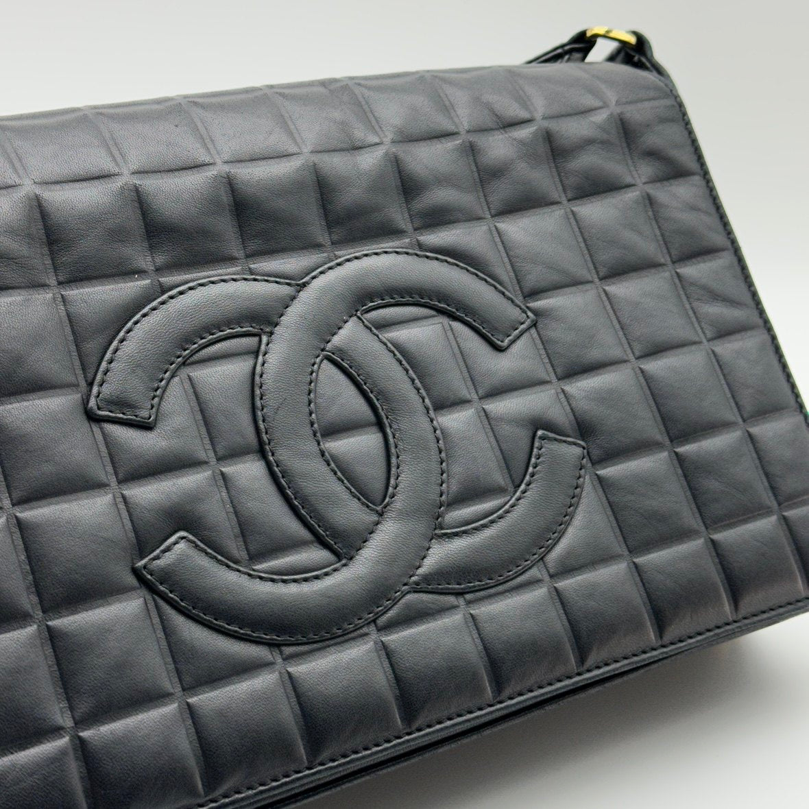Chanel Choco Bar Quilted Black Leather Shoulder Bag