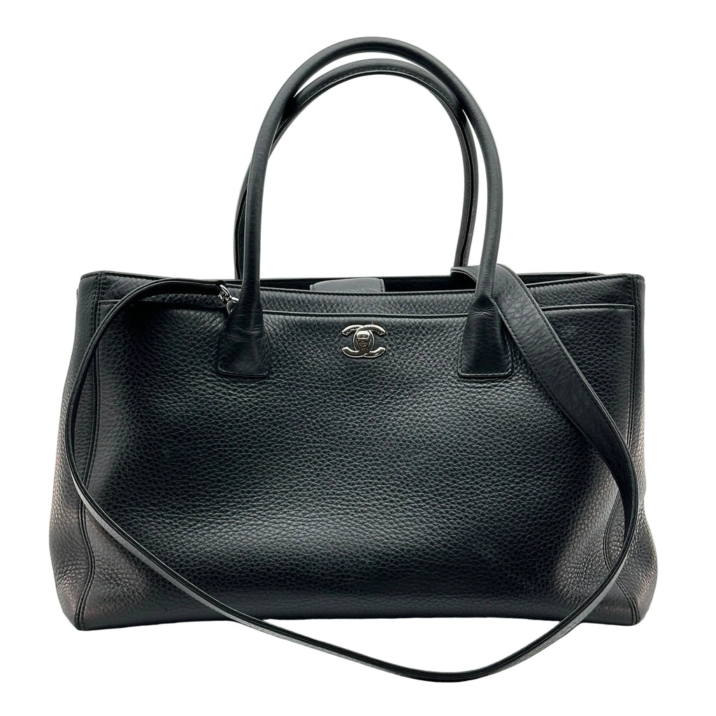 Chanel Executive Leather Black Silver Tote Shoulder Bag