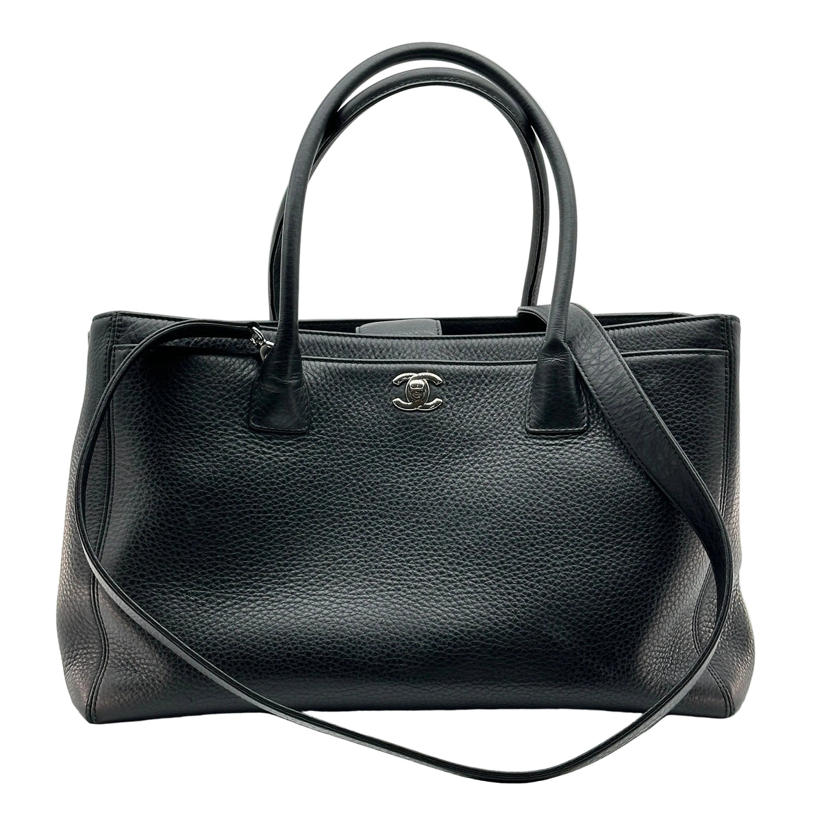 Chanel Executive Leather Black Silver Tote Shoulder Bag