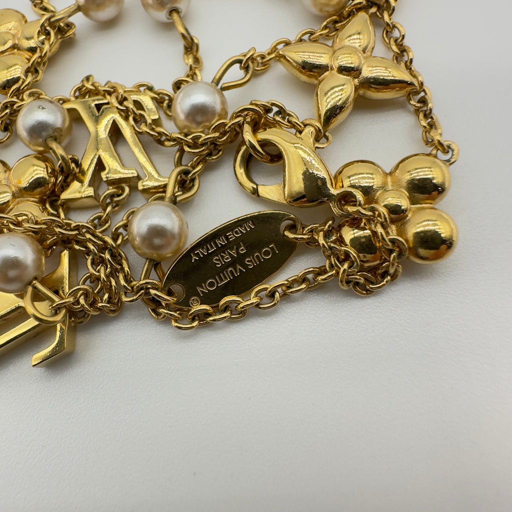 Louis Vuitton Gold Pearl Monogram Charm Necklace