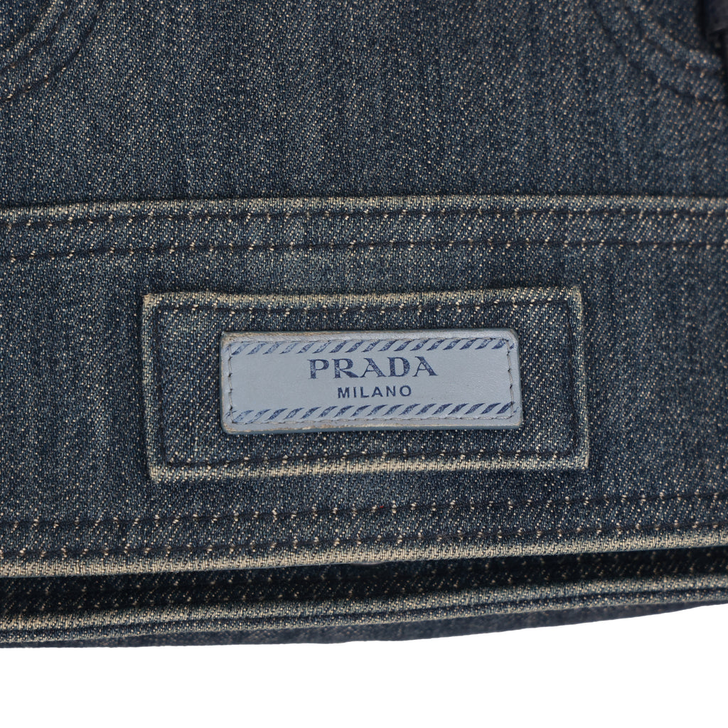 Prada 데님 가죽 숄더 크로스바디 백 더블 벨트 디테일