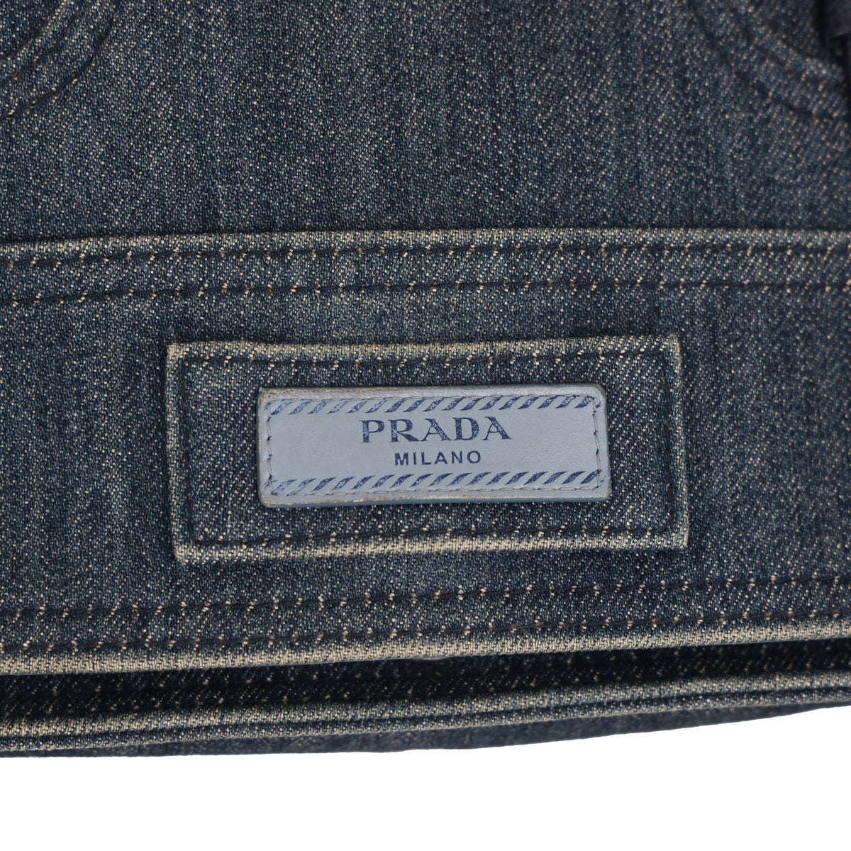 Prada 데님 가죽 숄더 크로스바디 백 더블 벨트 디테일
