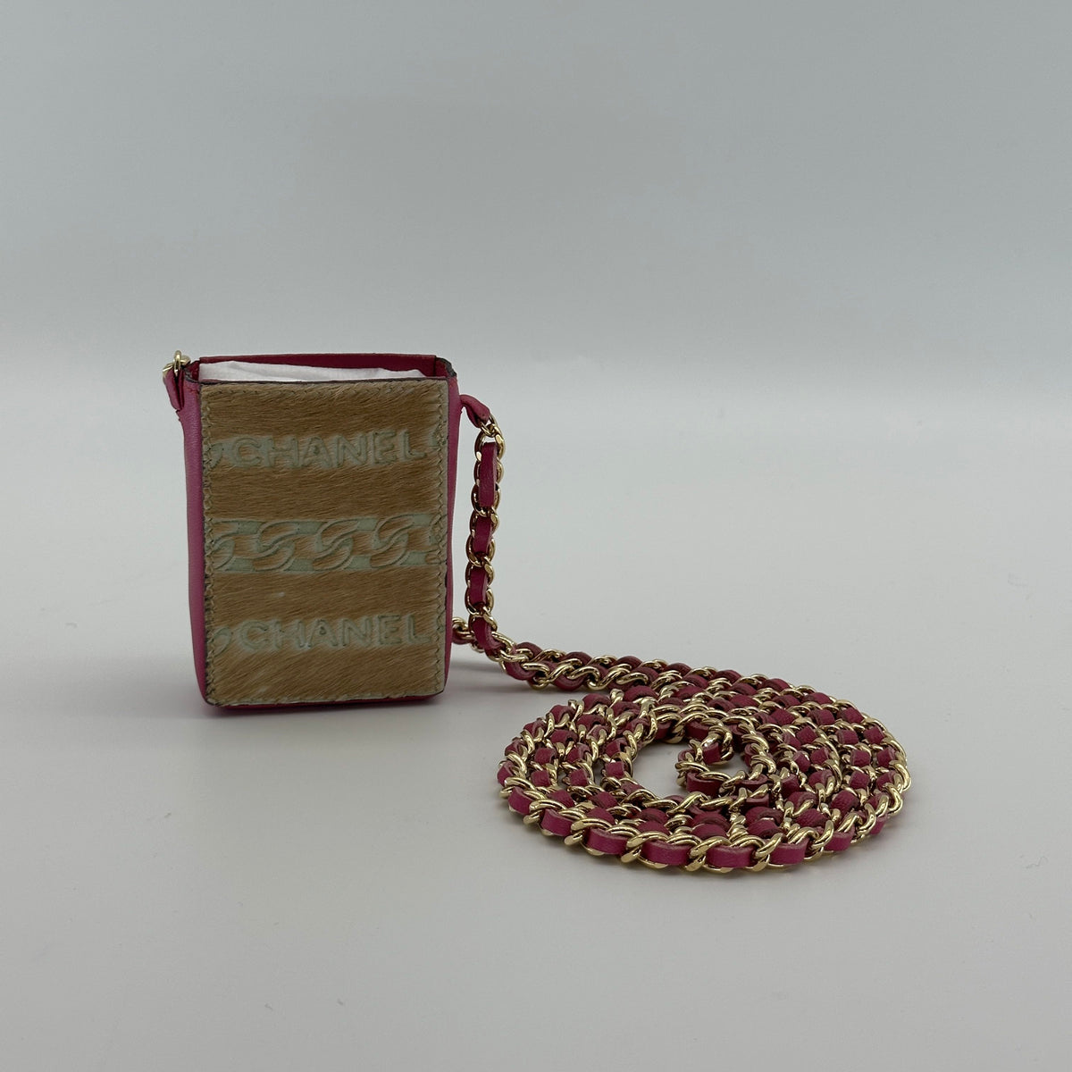 Chanel Logo Canvas Leather Pink Chain Shoulder Pouch
