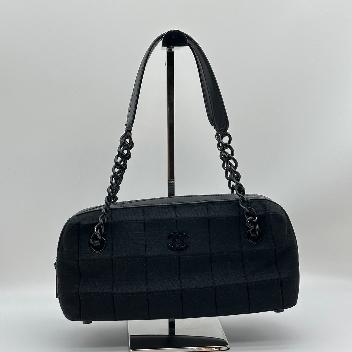 Chanel Chocolate Bar Cotton Chain Shoulder Bag Black Black Metal Fittings 7040713 7XXXXXX