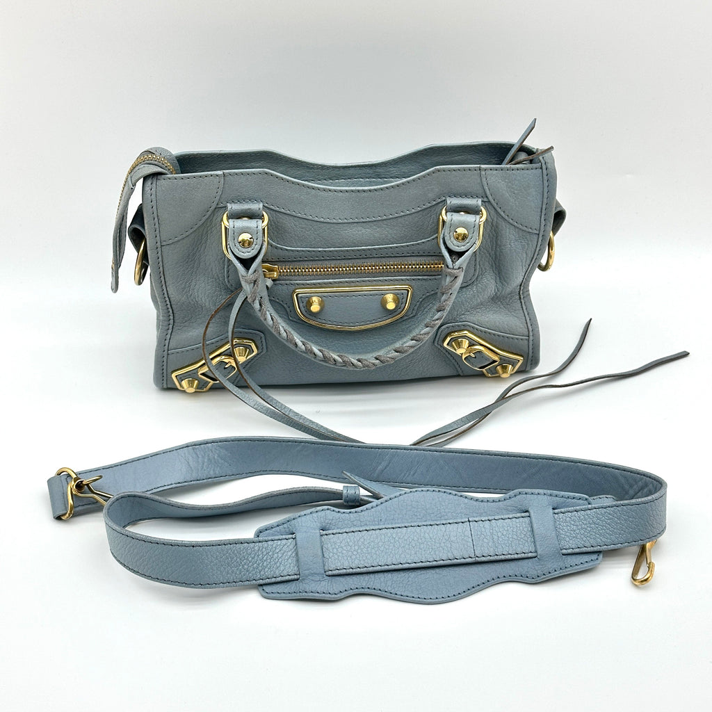 Balenciaga Leather Classic Metallic Edge Mini City Gray 2-Way Handbag