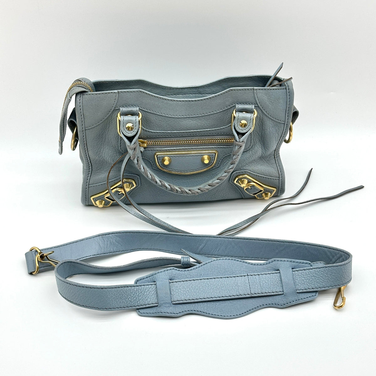 Balenciaga Leather Classic Metallic Edge Mini City Gray 2-Way Handbag