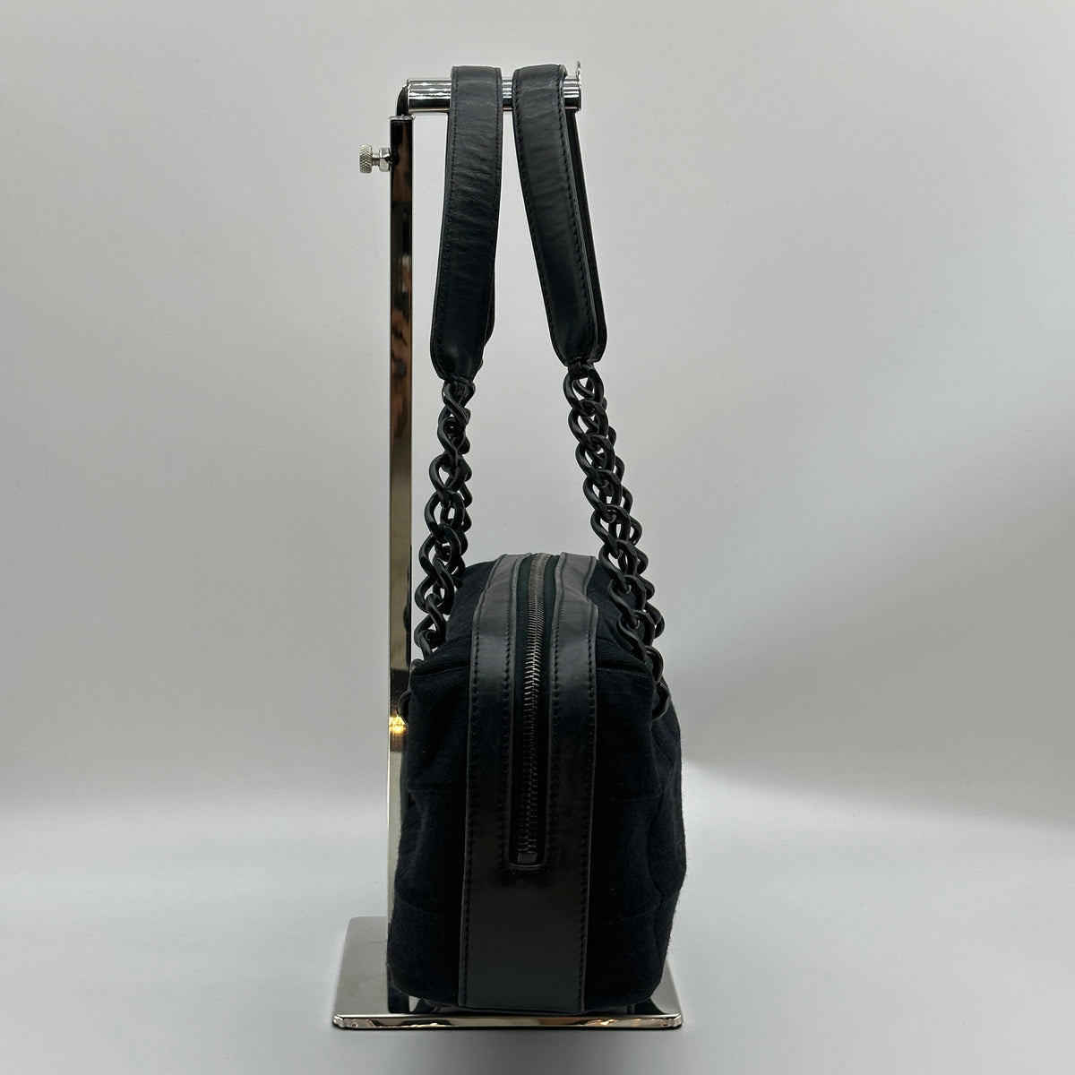 Chanel Chocolate Bar Cotton Chain Shoulder Bag Black Black Metal Fittings 7040713 7XXXXXX