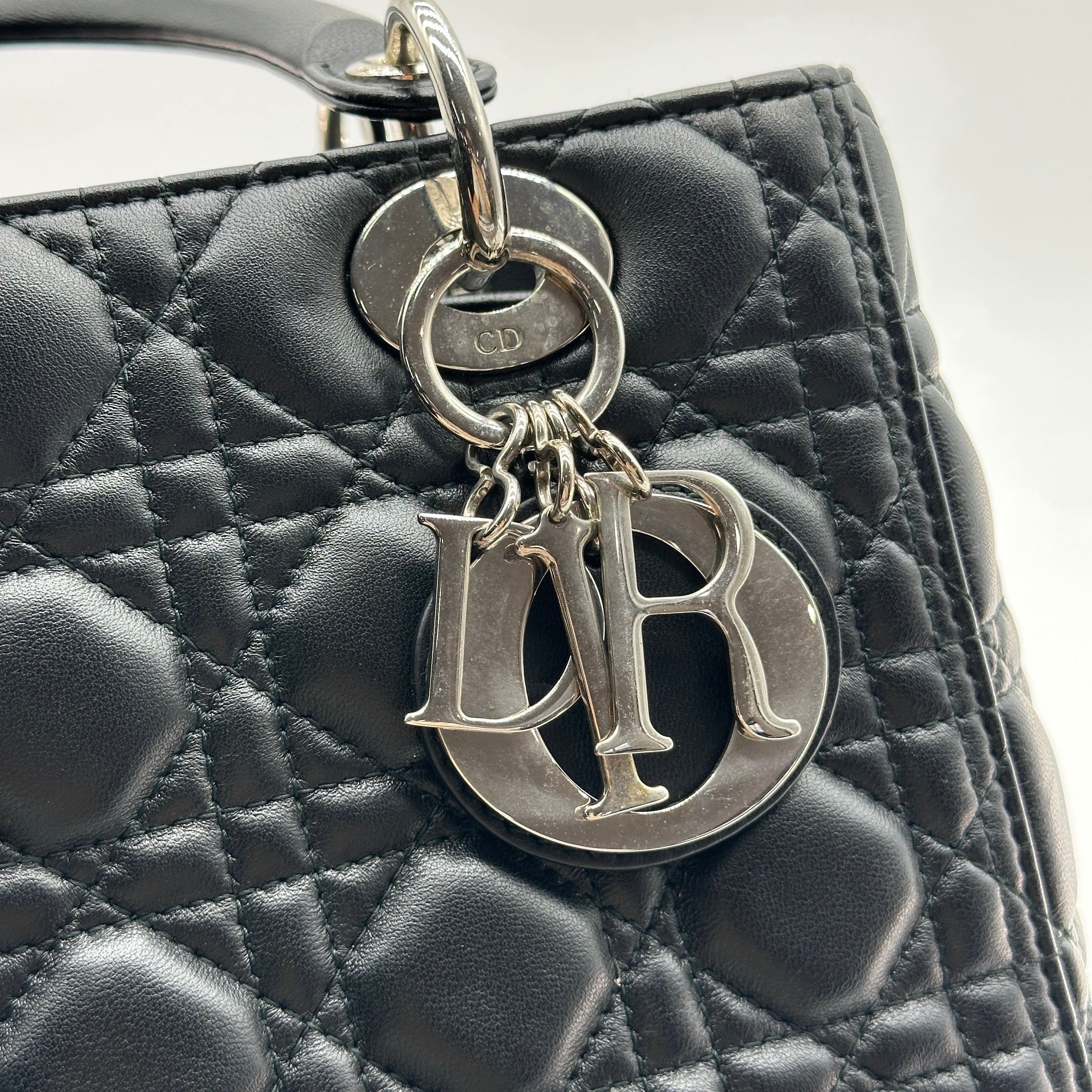 christian dior cannage lady dior leather 2 way handbag black