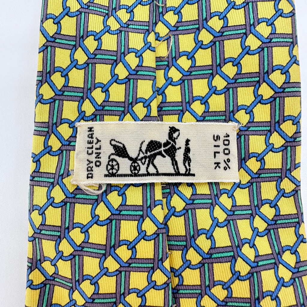 Hermes 图案真丝领带复古领带 100% 真丝