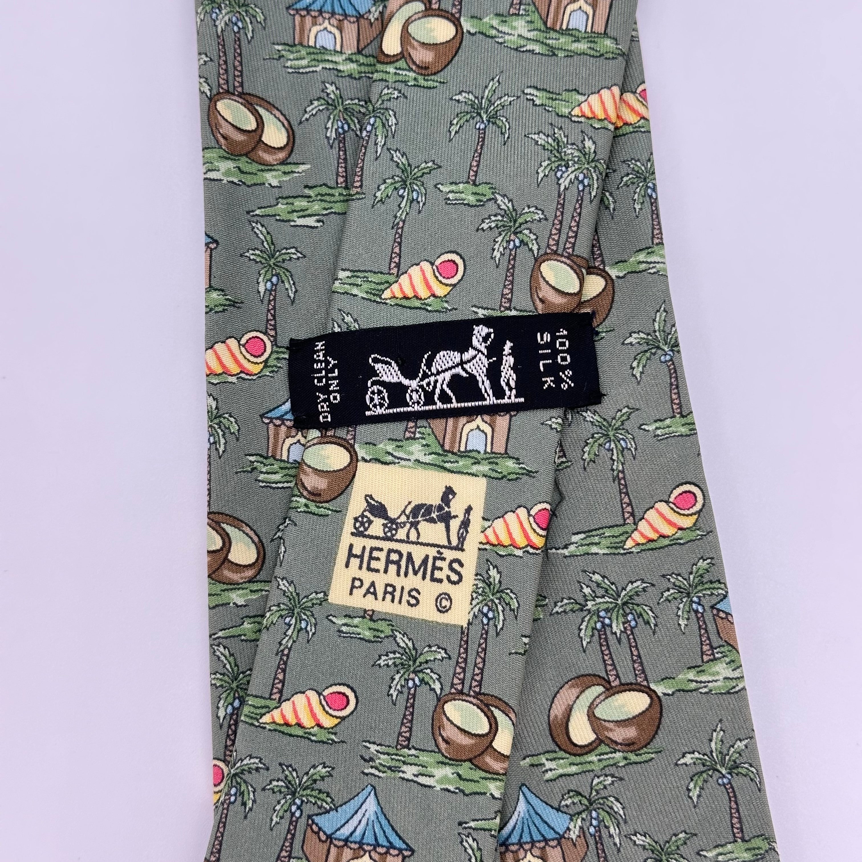 Hermes Coconut Oasis Necktie Green