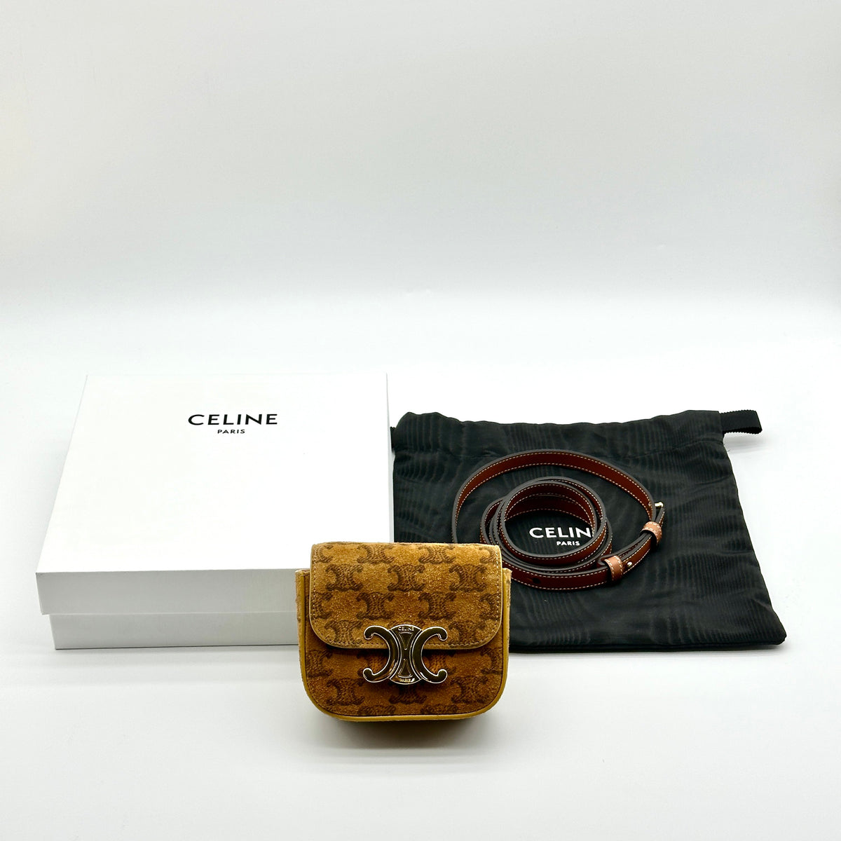 Celine Triomphe Canvas Mini Claude Brown Shoulder Bag