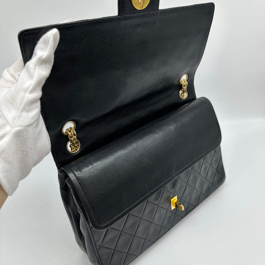 Chanel Quilted Lambskin Double Flap Black Chain Shoulder Bag