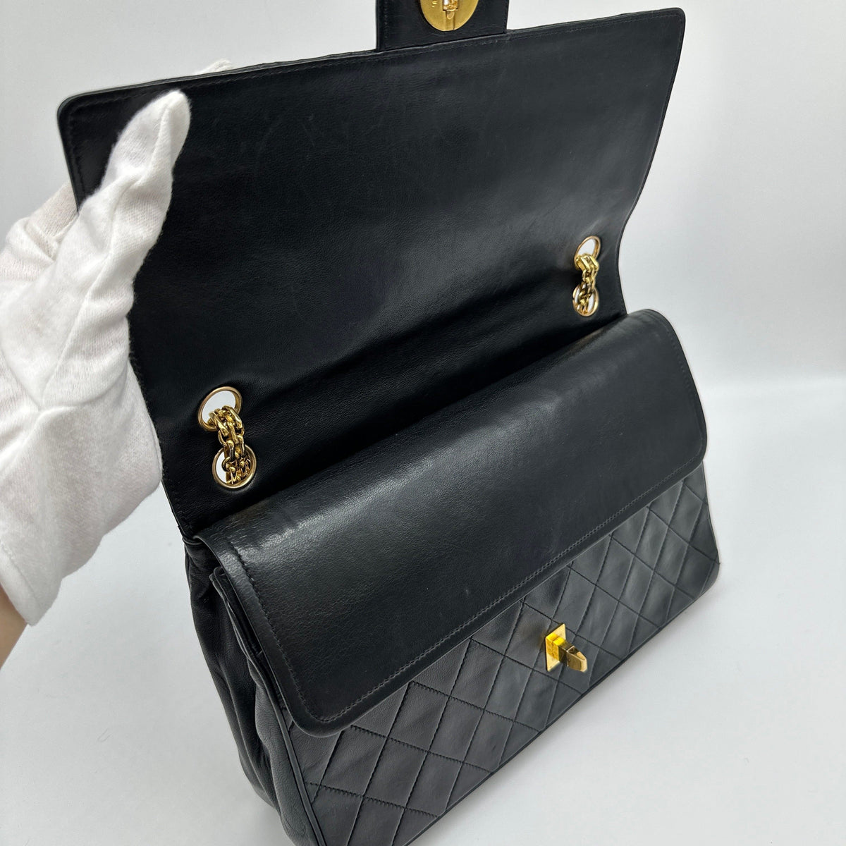 Chanel Quilted Lambskin Double Flap Black Chain Shoulder Bag