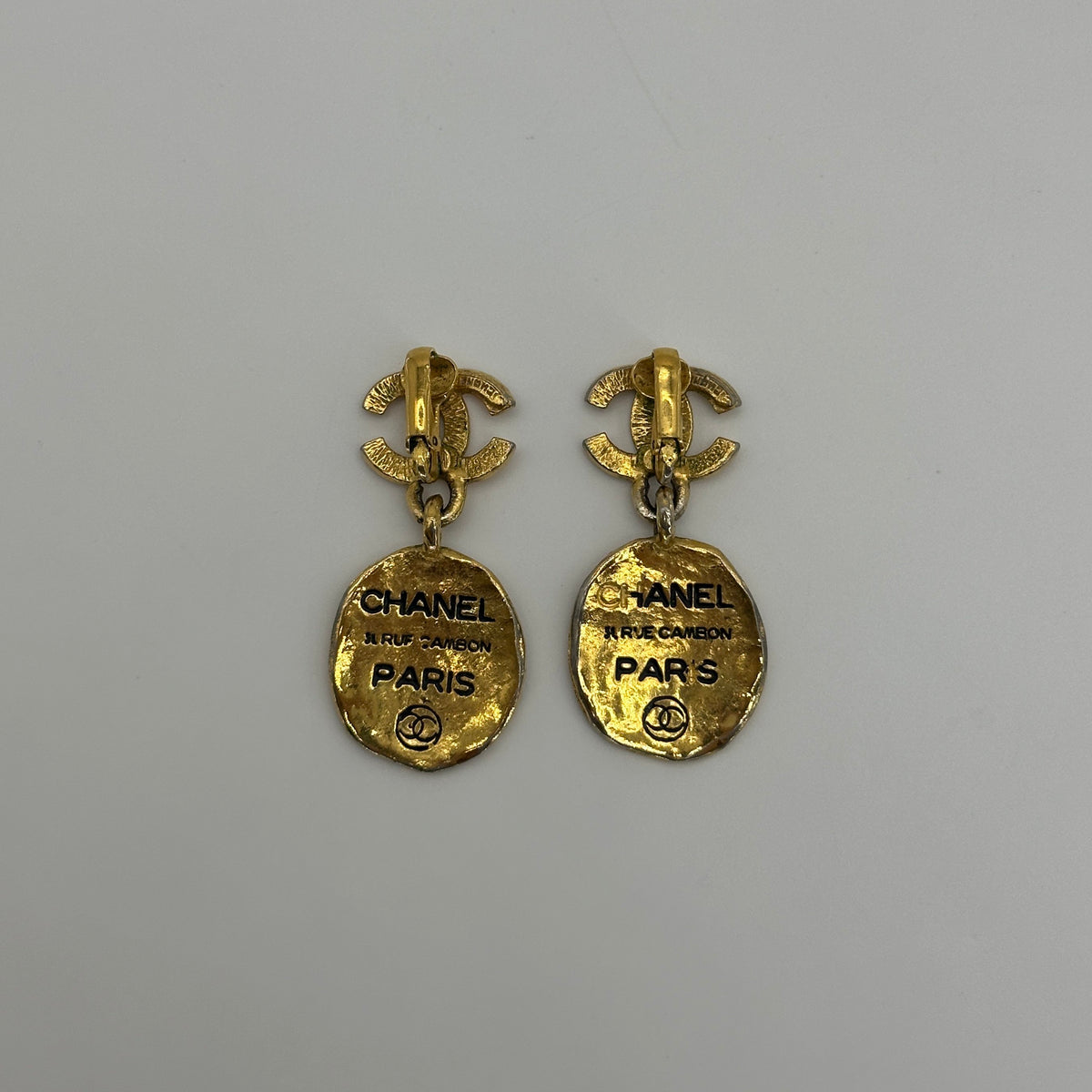 Chanel Coco Mark Cambon Plate Gold-Tone Drop Earrings