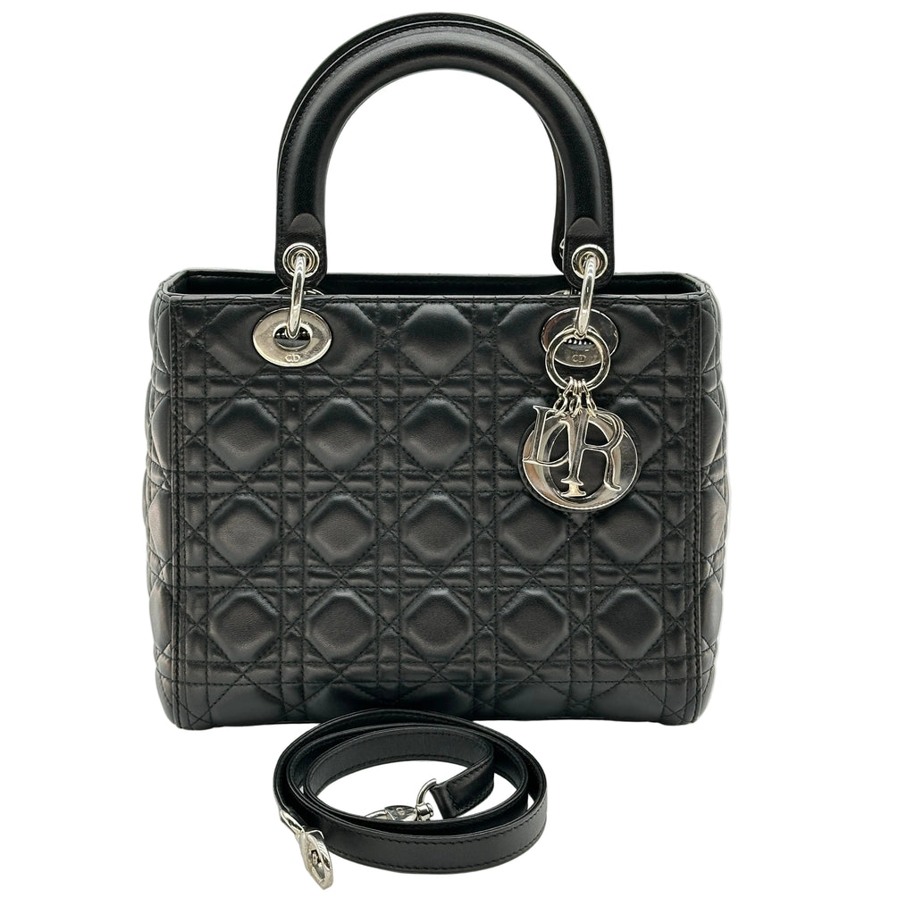 christian dior cannage lady dior leather 2 way handbag black